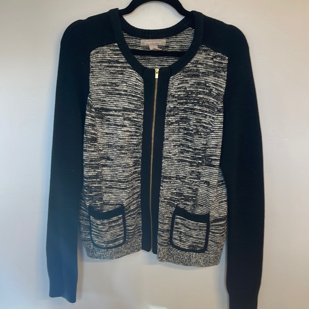 Banana Republic Raglan Color Block Black Zip Cardigan - Size L